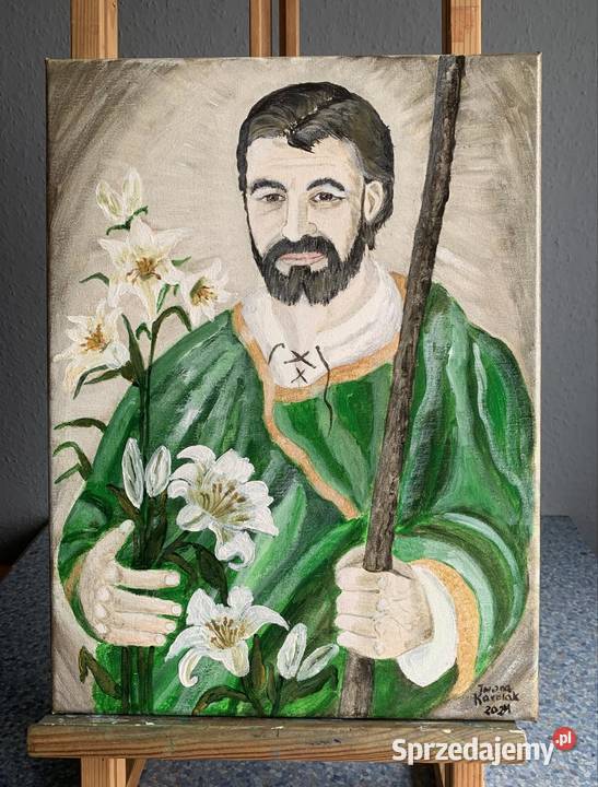 Obraz ręcznie malowany Świety Józef z liliami Kalisz