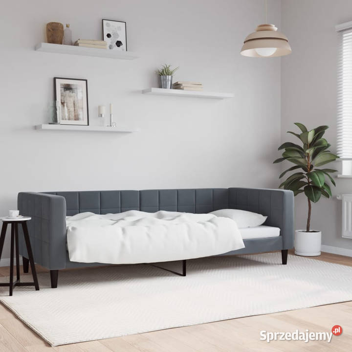 Sofa z funkcją spania ciemnoszara aksamitna Warszawa
