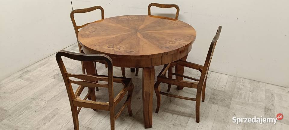 stary okrągły stół art deco orzech lata 60te Stoły łódzkie Radomsko
