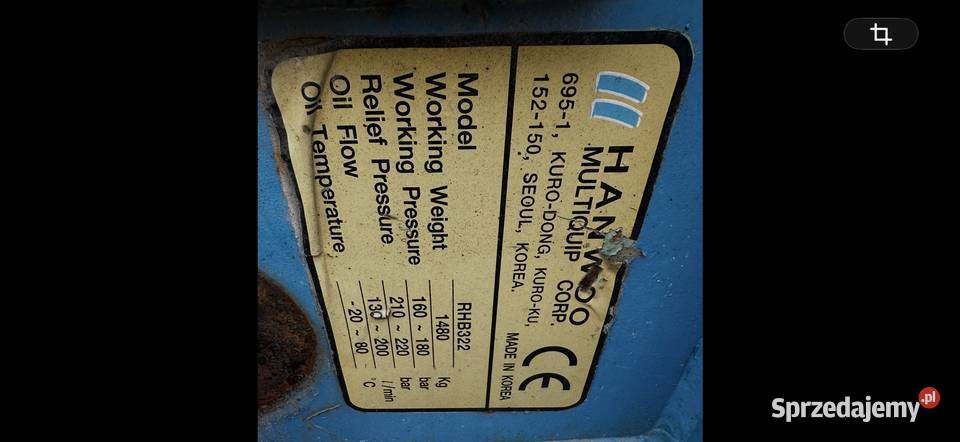 Młot hydrauliczny Hanwoo1500 Bilcza