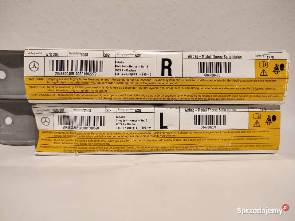 Mercedes W204 Poduszki AIRBAG Prawa i lewa poduszki powietrzne Łobżenica