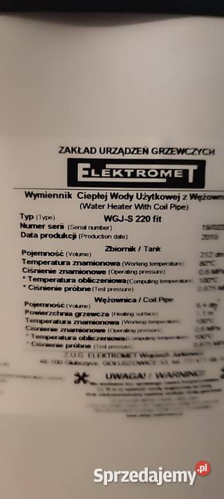 Zasobnik wody uż z wężownicą 220 l Elektromet z Łomianki
