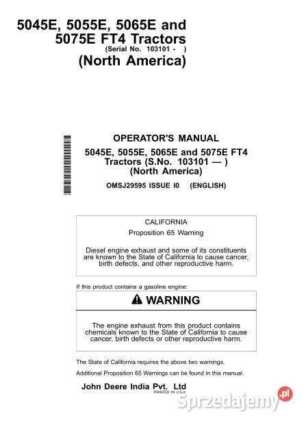 John Deere 5045E 5055E 5065E 5075E instrukcja motoryzacja, transport Kielce