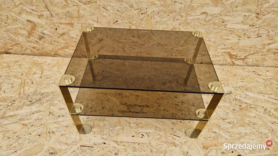 Stolik szklany z półka złote nóżki szafka pod