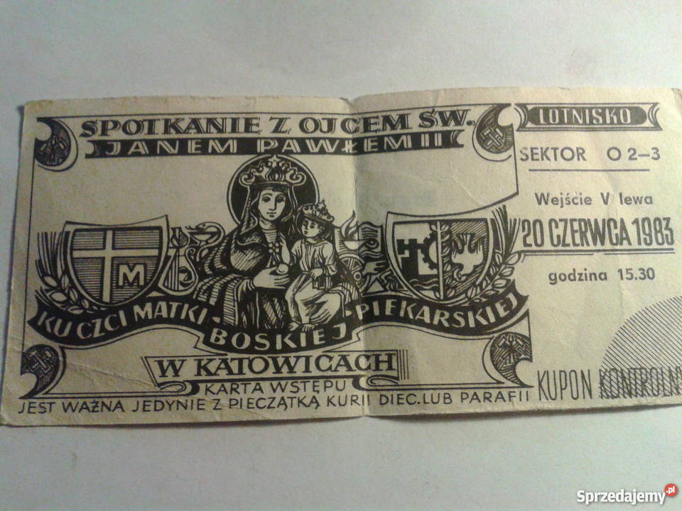 karta wstepu na spotkanie z papiezem Katowice 20 śląskie sprzedam