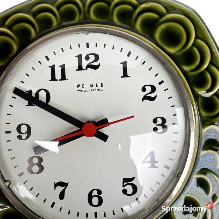 Ceramiczny zielony zegar ścienny Weimar Niemcy Warszawa