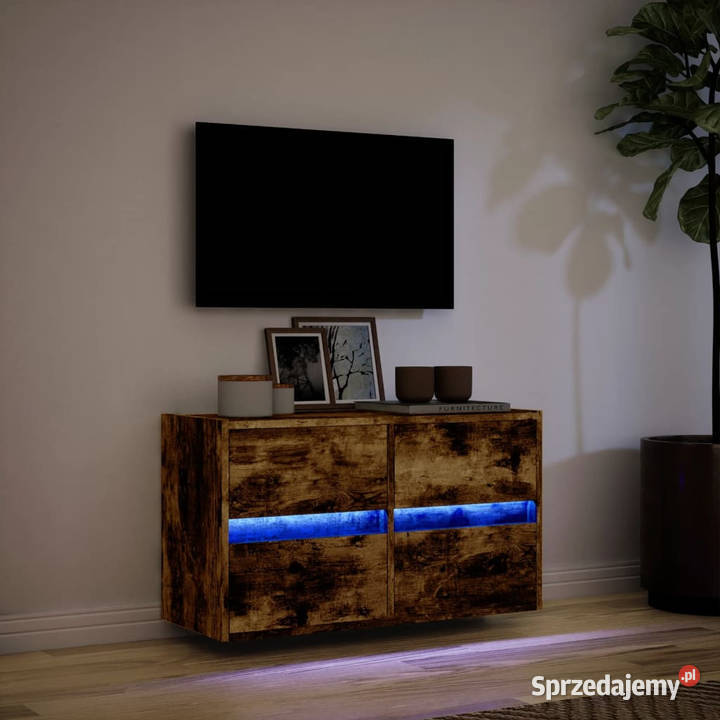Ścienna szafka TV z LED przydymiony dąb 80x31x45 mazowieckie Warszawa