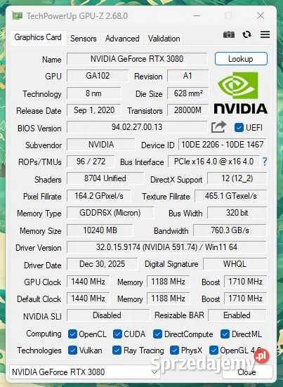 Nvidia Geforce RTX 3080 Founders Edition Suszec