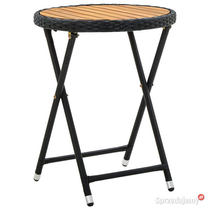 Stolik herbaciany czarny 60 rattan PE i drewno Warszawa
