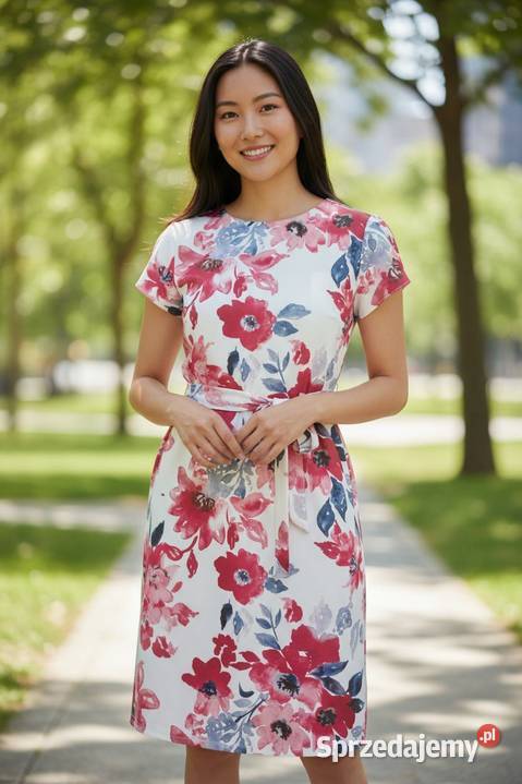 Sukienka damska elegancka kwiaty falbana wiązana łódzkie Wieluń