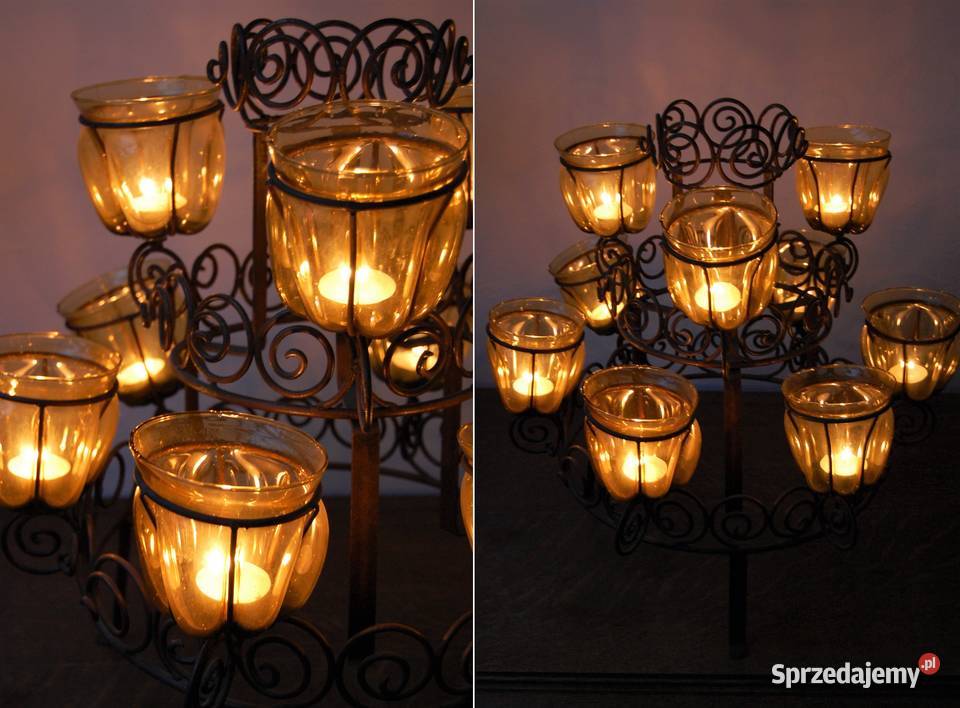 Świecznik kuty piętrowy metaloplastyka klosze lubelskie sprzedam