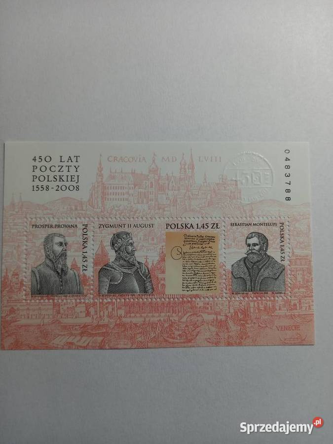 Bl 211 450 lat Poczty Polskiej 2008r czysty Filatelistyka Poznań
