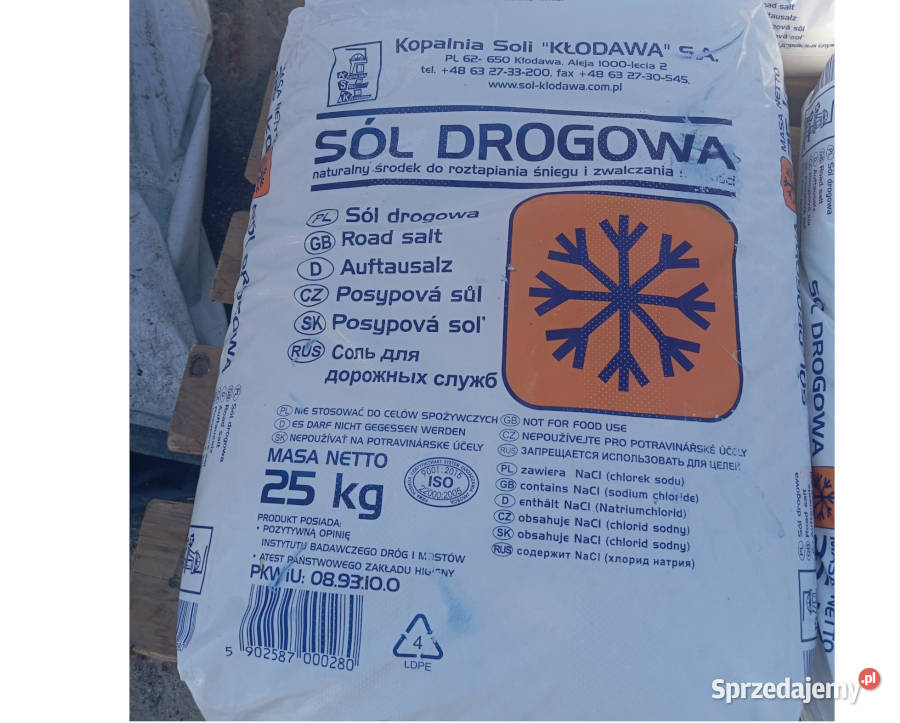 Sól drogowa Kłodawa 1 paleta 45 25 1125 Sól drogowa opolskie Głubczyce sprzedam