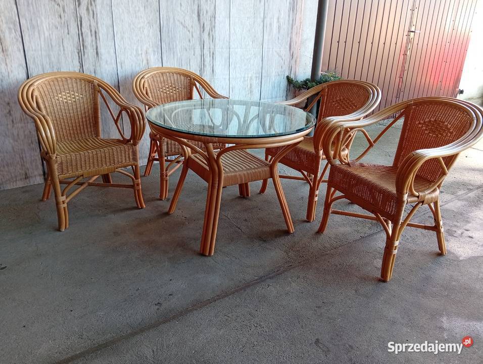 Stół 4 krzesła rattanowe bambusowe komplet 303 Pozostałe Byczyna