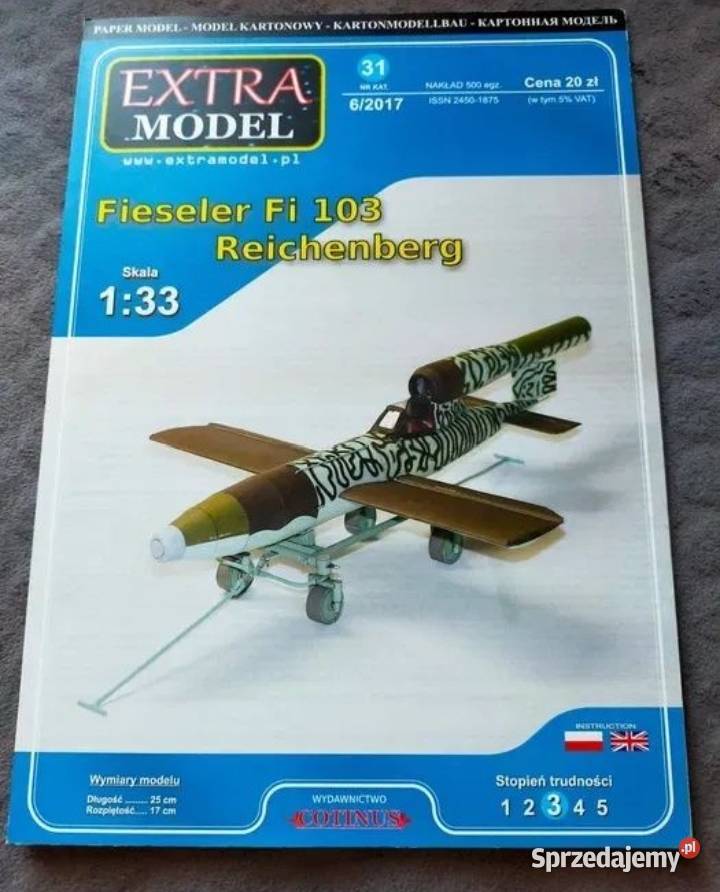 Model kartonowy MODEL Fieseler Fi 103 podkarpackie Przemyśl