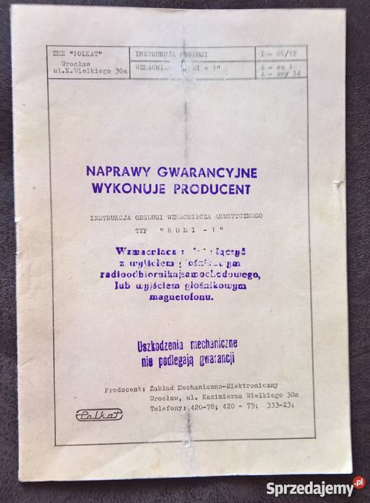 Instrukcja Obsługi Wzmacniacza Romi 1 z Wrocław sprzedam