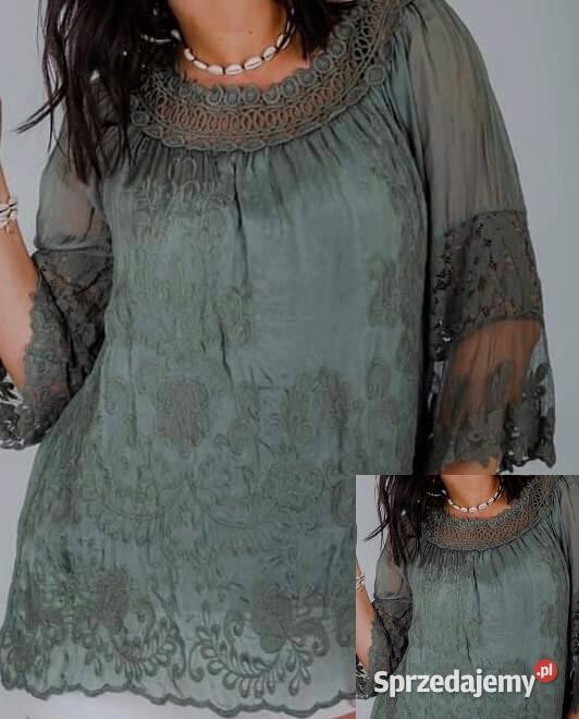 Bluzka z haftem gipiurą jedwab naturalny 6 niebieski Białystok