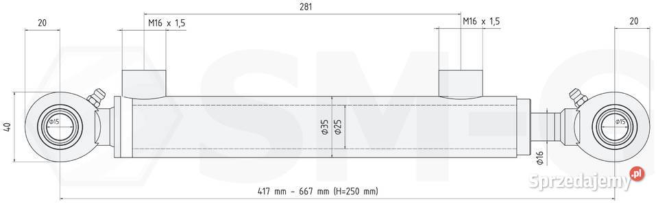 Polski Cienki SIŁOWNIK Hydrauliczny 25x16 Skok Solec Kujawski sprzedam