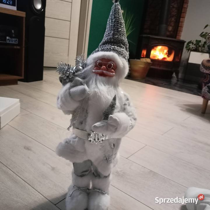 DUŻA Figurka Mikołaj 45 Glamour Szary Srebrny