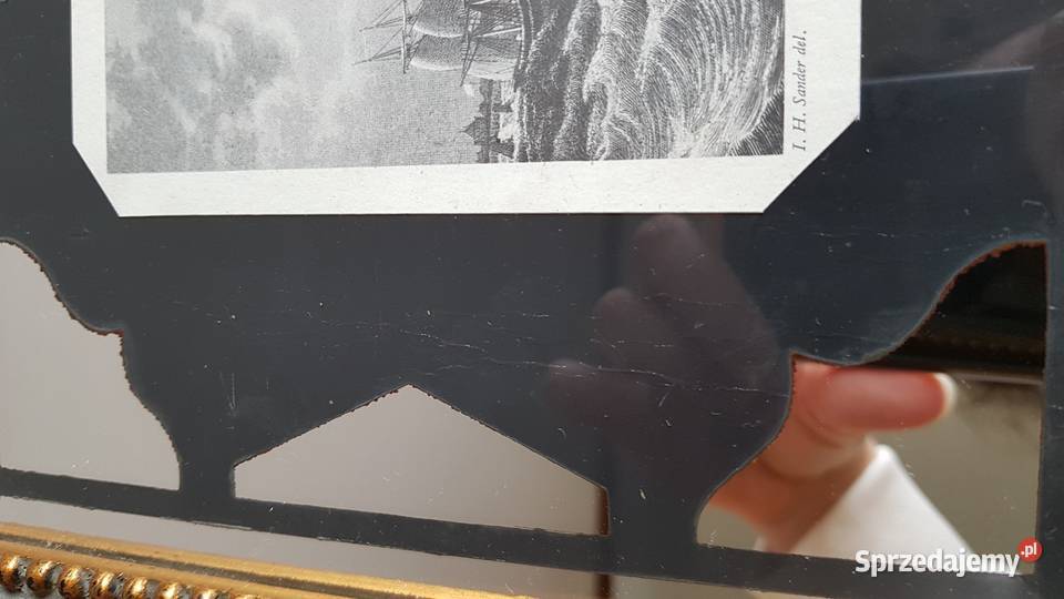 Stara grafika Cuxhaven UM 1840 w ramie z lustrem śląskie Dąbrowa Górnicza sprzedam