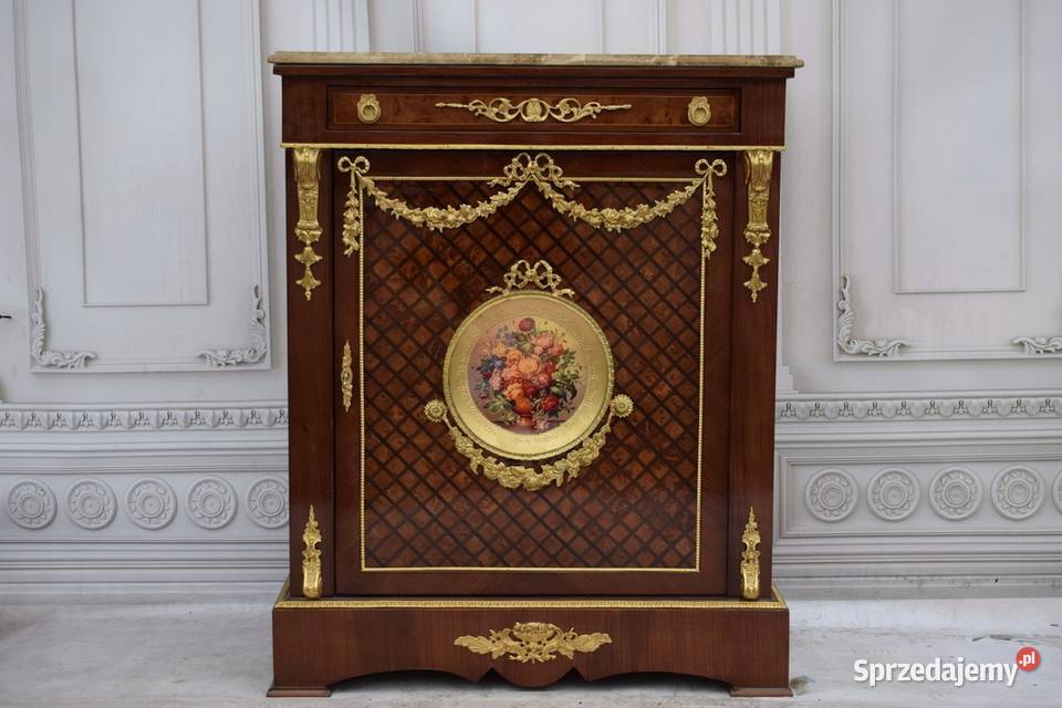 Komoda Ludwik XVI Intarsje Medalion Porcelanowy