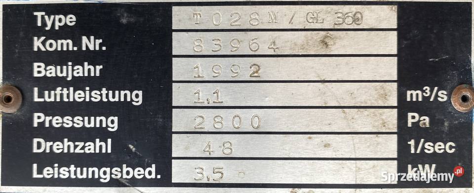 wentylator dmuchawa 55kW 2860obr Pigża sprzedam