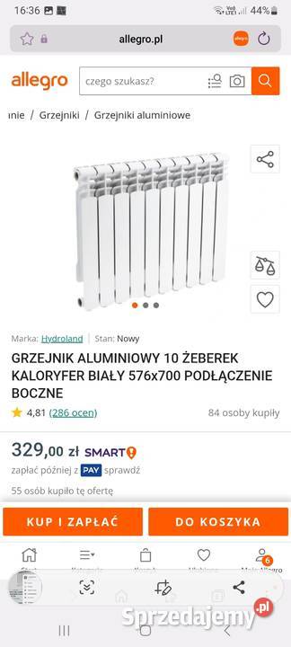 Grzejnik aluminiowy 10 żeberek nowy Lipno sprzedam