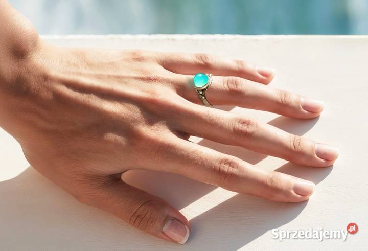 Stary pierścionek srebrny zielony chryzopraz sprzedam
