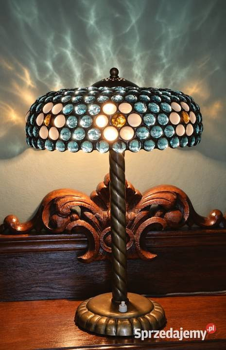 Piękna lampa witrażowa ze szklanych kaboszonów Antyki wielkopolskie