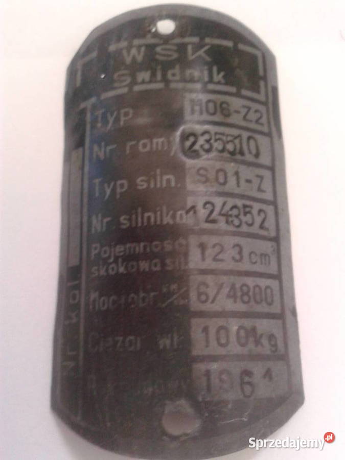 wsk 125m06Z2 TABLICZKA ZNAMIONOWA ORYGINAL 1961R Bielsko-Biała sprzedam