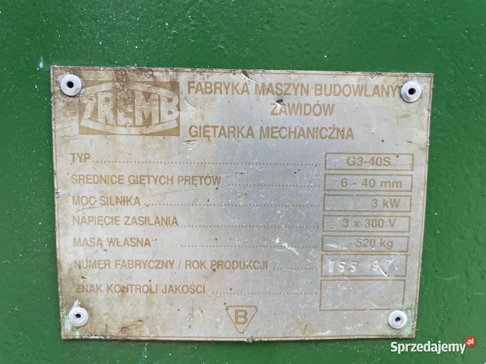 Giętarka mechaniczna ZREMB G340S do wyginania Rok produkcji 2000 Ślesin