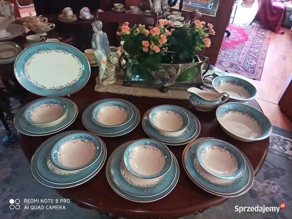 Serwis obiadowy 6 osób Błękitno złoty Elegancki