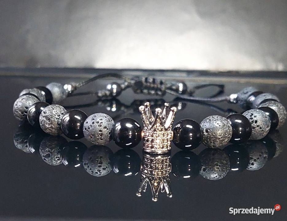 Bransoletka korona stal kamień Lawa Agat Katowice