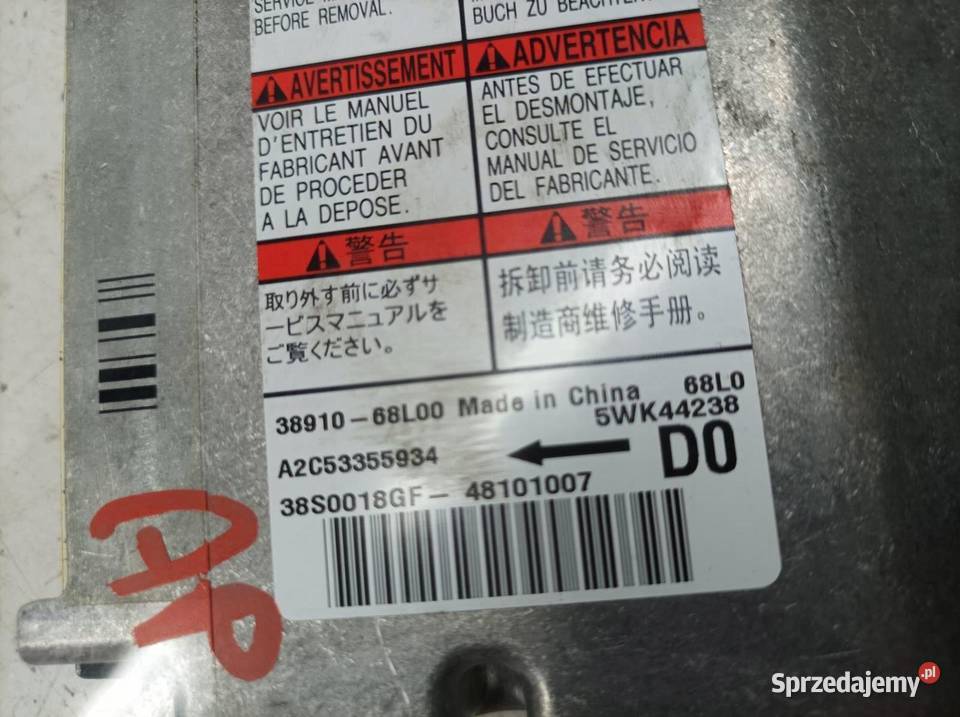 SENSOR AIRBAG MK7 3891068L00 Suzuki Swift V Rok produkcji 2011 Komputery świętokrzyskie