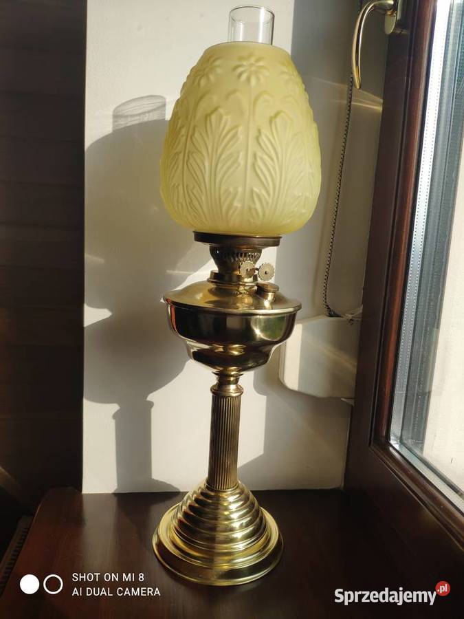 Ogromna wiktoriańska mosiężna lampa naftowa Antyki, Sztuka, Kolekcje Kraków