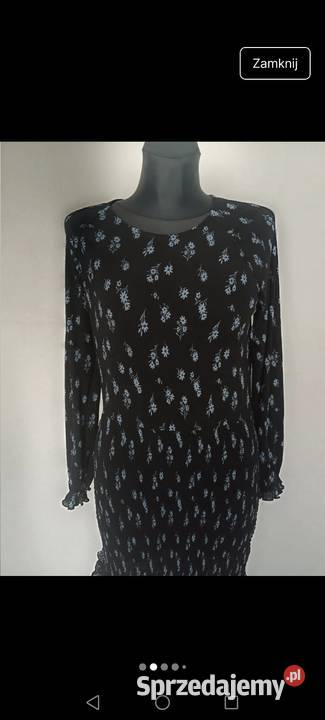 Czarna sukienka z baskinką kwiaty długa Krosno