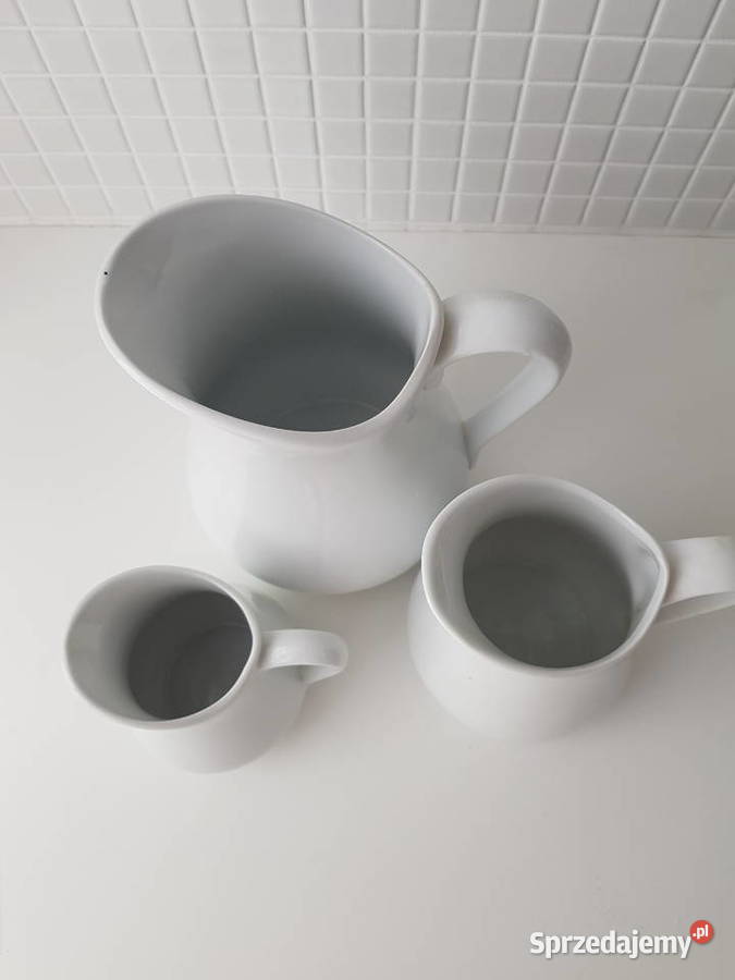 Trzy dzbanki białe zestaw Siemianowice Śląskie