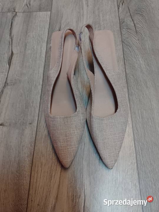 4041 Beżowe czółenka wieczorowe z odkrytą piętą brązowy/beżowy małopolskie Kraków