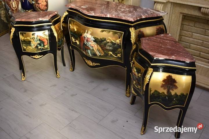 Trzy Królewskie Malowane Komody Blat Marmur 3 x Kraków sprzedam