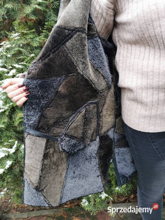 Piękny damski długi kożuch płaszcz kurtka Łódź