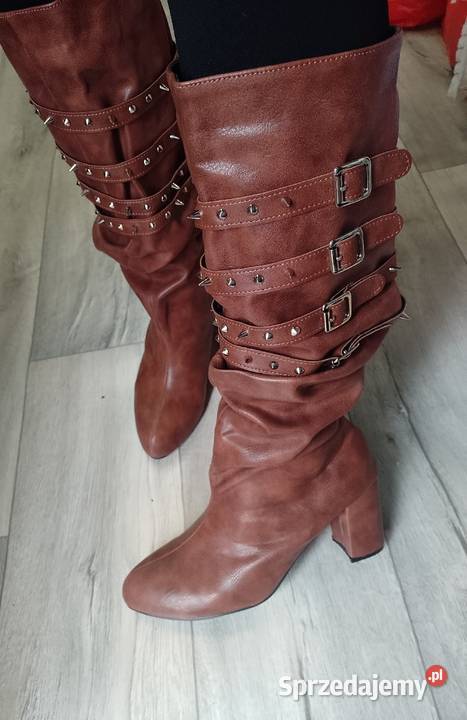 4142 Brązowe bogato zdobione ćwiekami Kozaki Kraków