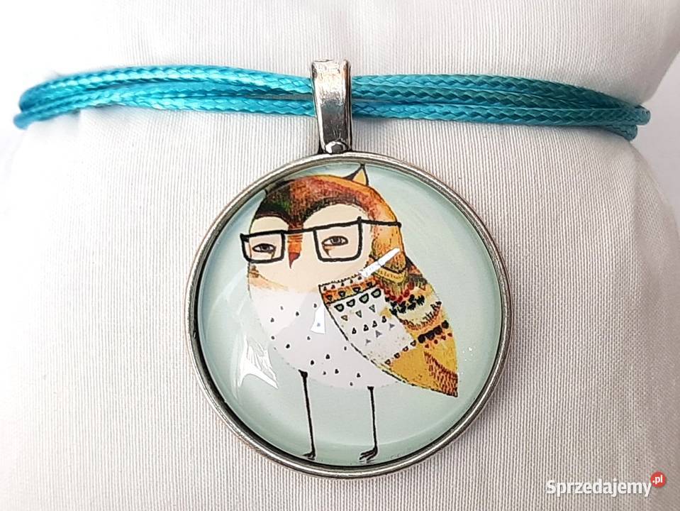 Wisiorek grafika pod szkłem miętowa sowa sprzedam