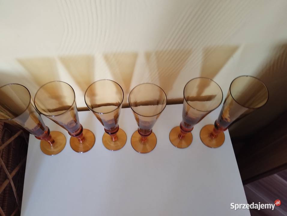 PRL kieliszki do szampana miodowe 6 pomarańczowy Łódź
