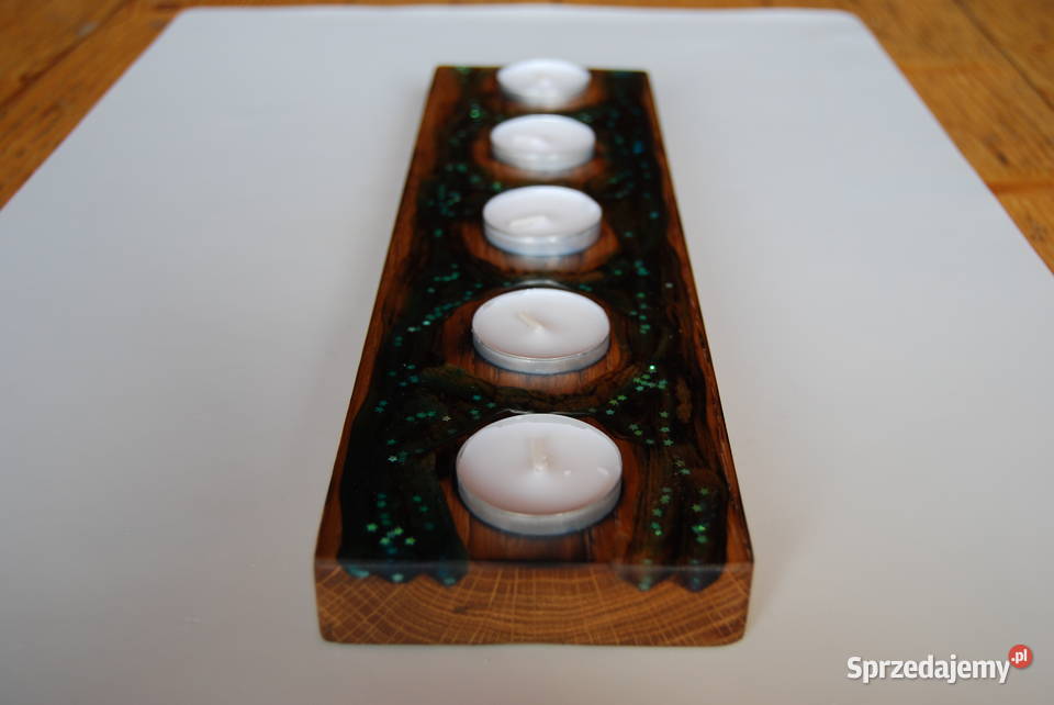 świecznik drewno żywica tealight rękodzieło Myślenice