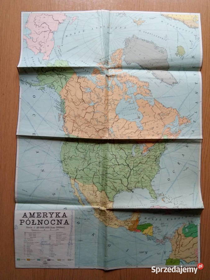 Dwustronna mapa Ameryka Płn i Płd 1970r Dąbrowa Górnicza