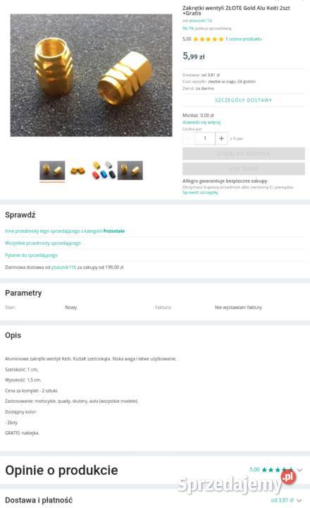 Zakrętki wentyli ZŁOTE Gold Alu Keiti 2 Poznań