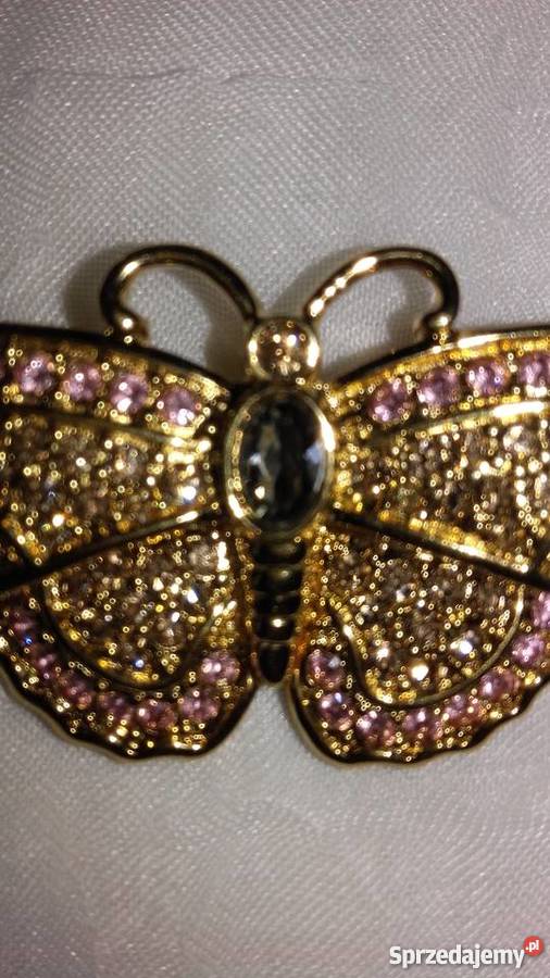 ZŁOCONA BROSZKA MOTYLA Z BOGATYMI KRYSZTAŁAMI pozłacane Piła sprzedam