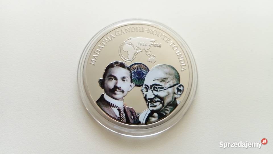 Moneta medal Mahatma Gandhi 1914 2014 Droga do wielkopolskie Mosina sprzedam