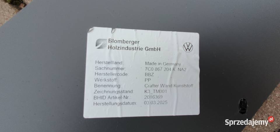 Zabudowa drzwi VW Crafter MAN TGE Boczne tylne Wrocław