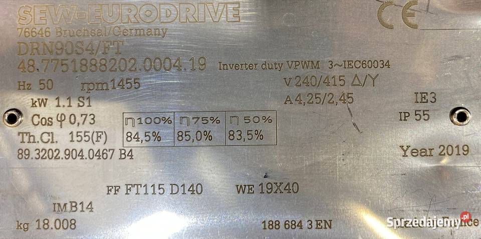 motoreduktor przekładnia 11kW 73obr 3fazowy Pigża sprzedam